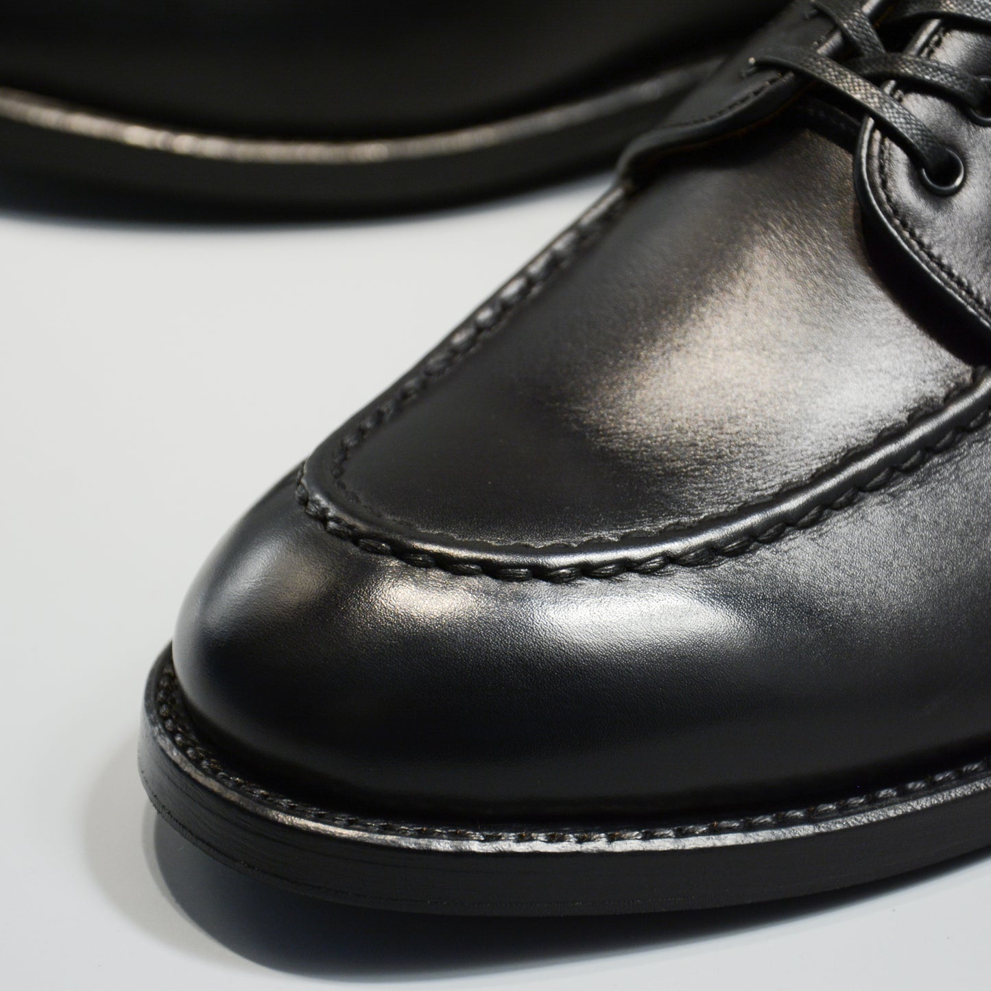 #15078WS HEAVY STITCHING MOC TOE BLACK